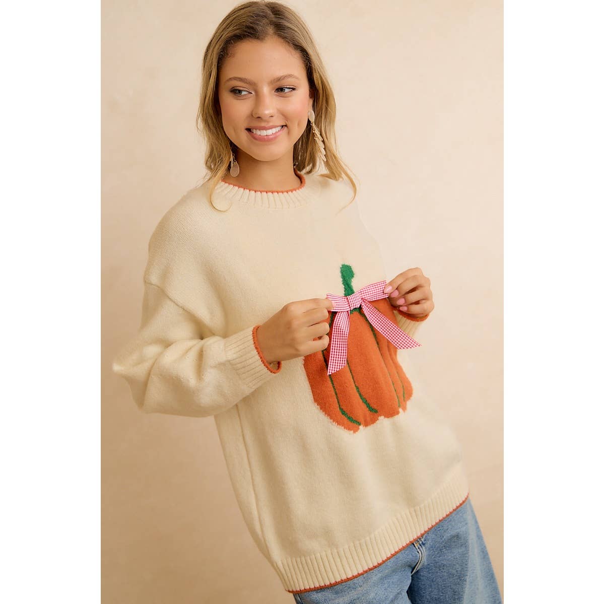 PUMPKIN BOW SWEATER TOP