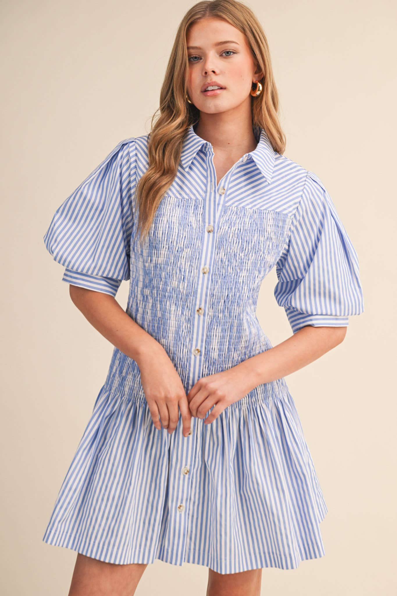 Striped Smocked Bodice Mini Dress