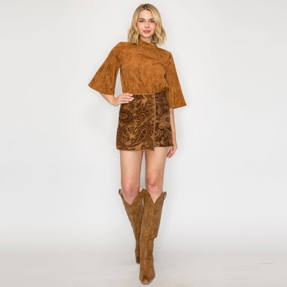 Bell Sleeve Camel Suede Top