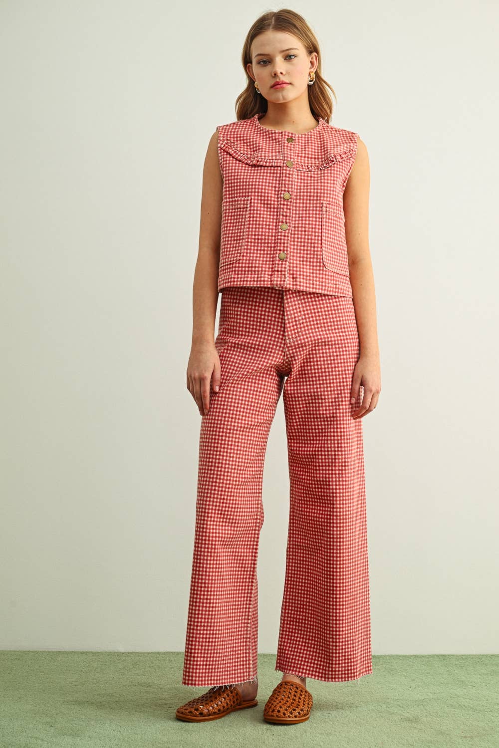 Miou Muse Gingham Printed Vest