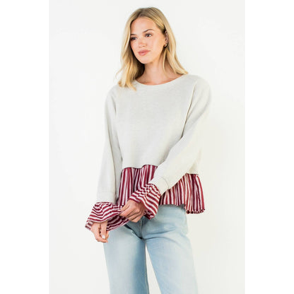 Striped Peplum Mixed Media Top