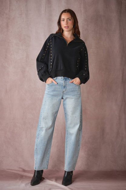 Blue B Studded Half-Zip Sweatshirt