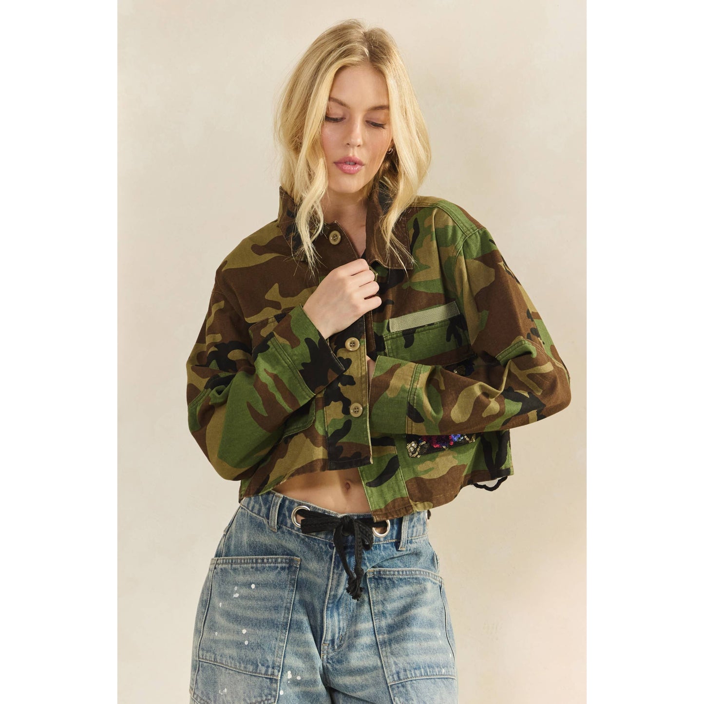 Camo Sequins Contrast Jacket