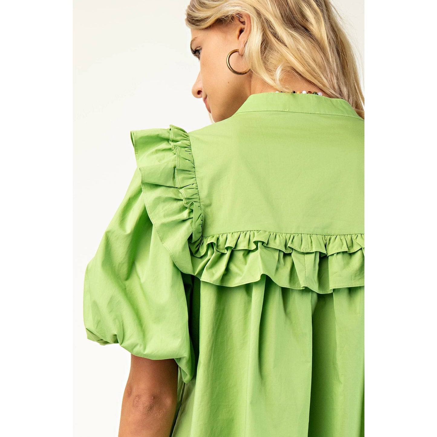 Puff Sleeve Ruffle Collar Mini Dress