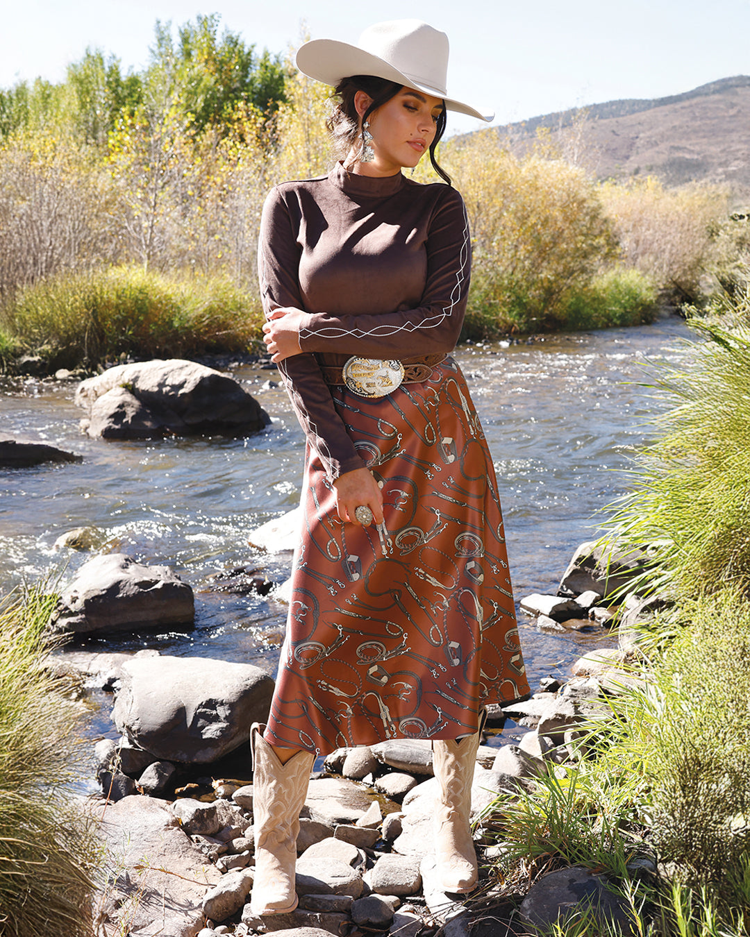 Cruel Denim Western Print Midi Skirt