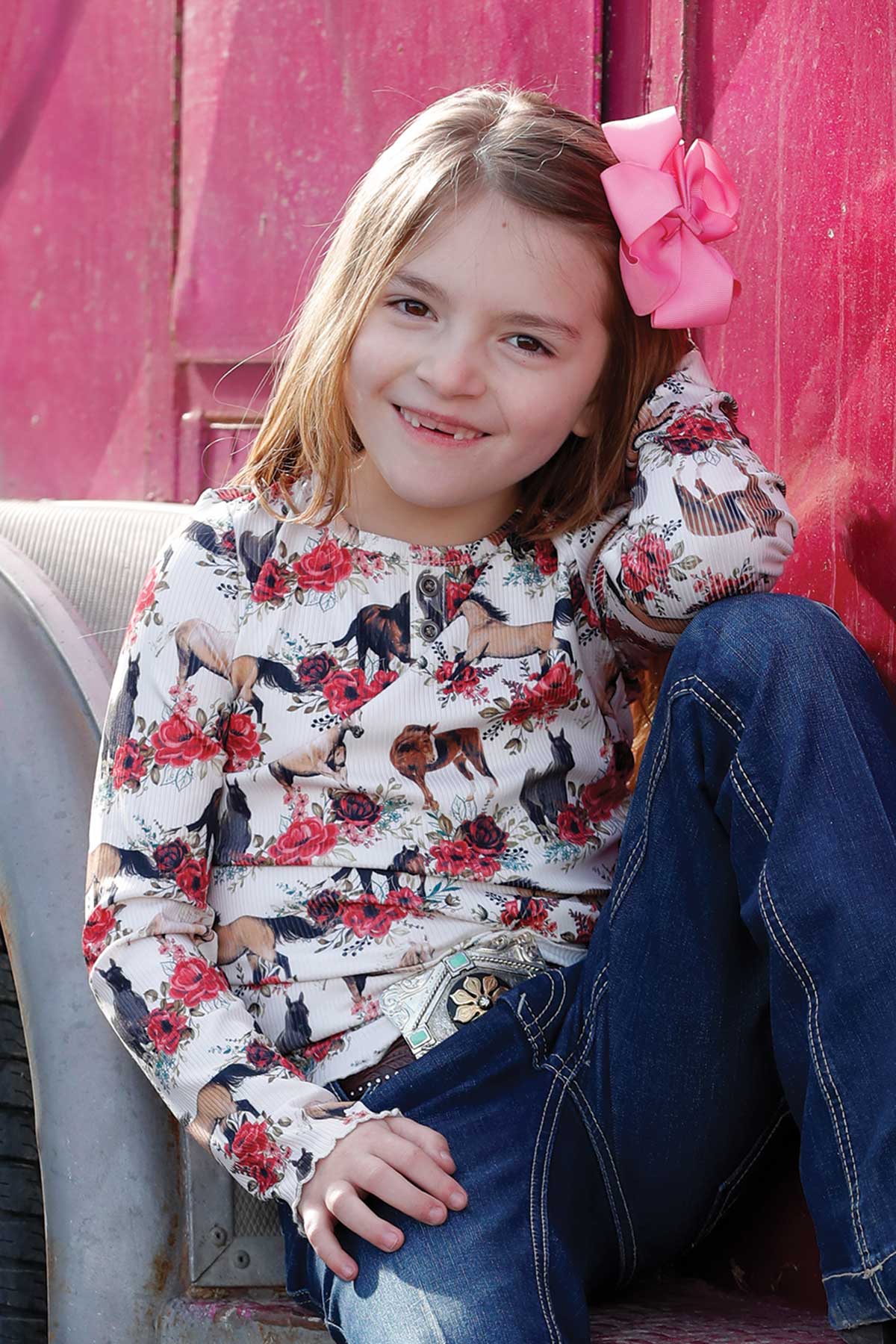 Cruel Denim Floral Horse Girl's Henley