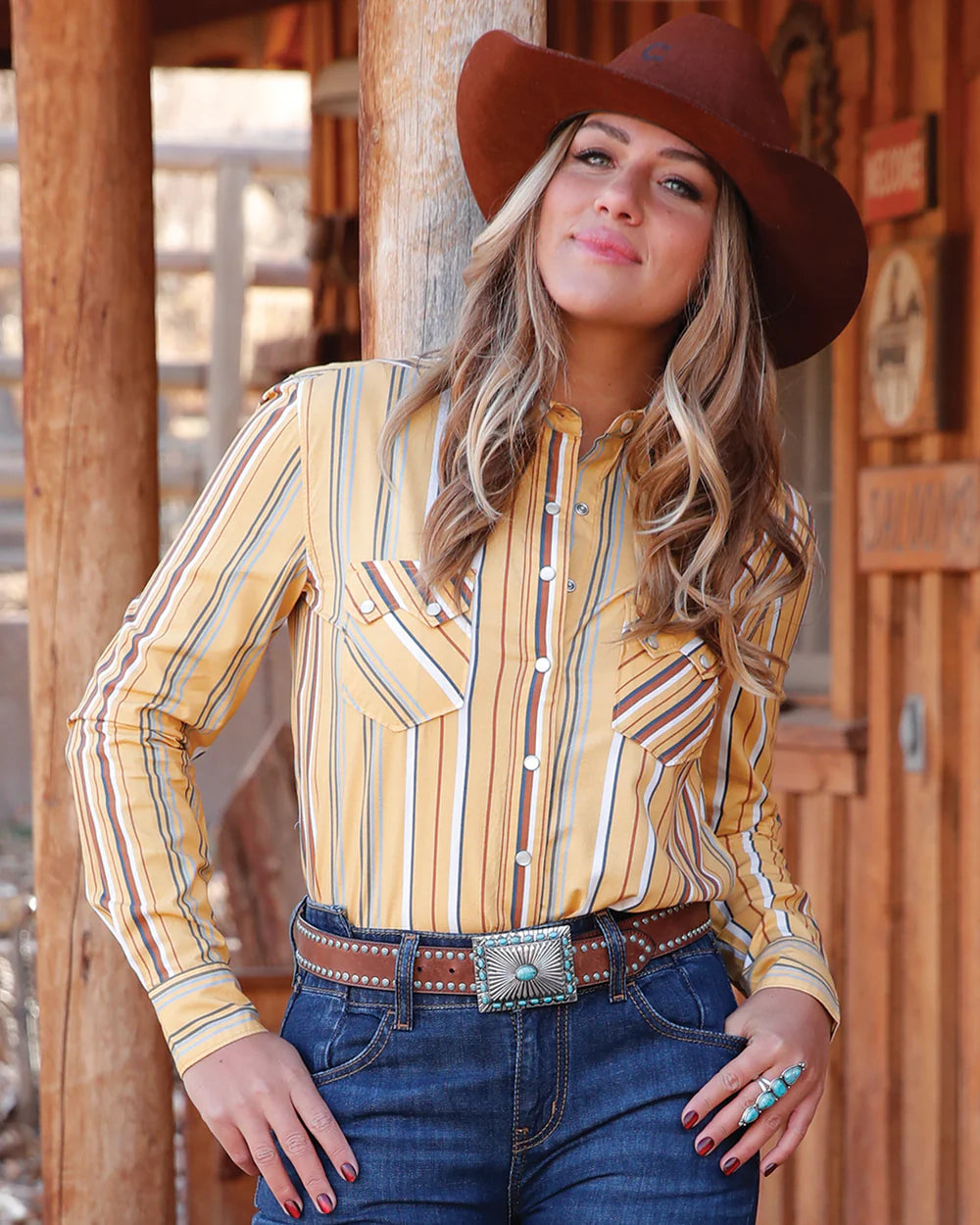 Cruel Denim Women's Boyfriend Fit Stripe Snap Front Western Shirt
