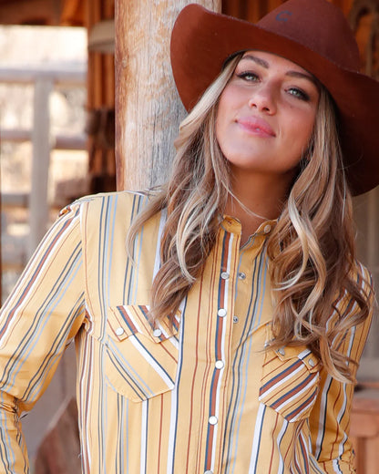 Cruel Denim Women's Boyfriend Fit Stripe Snap Front Western Shirt