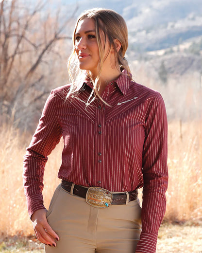 Cruel Denim Women's Classic Fit Metallic Stripe Snap Front Western Shirt