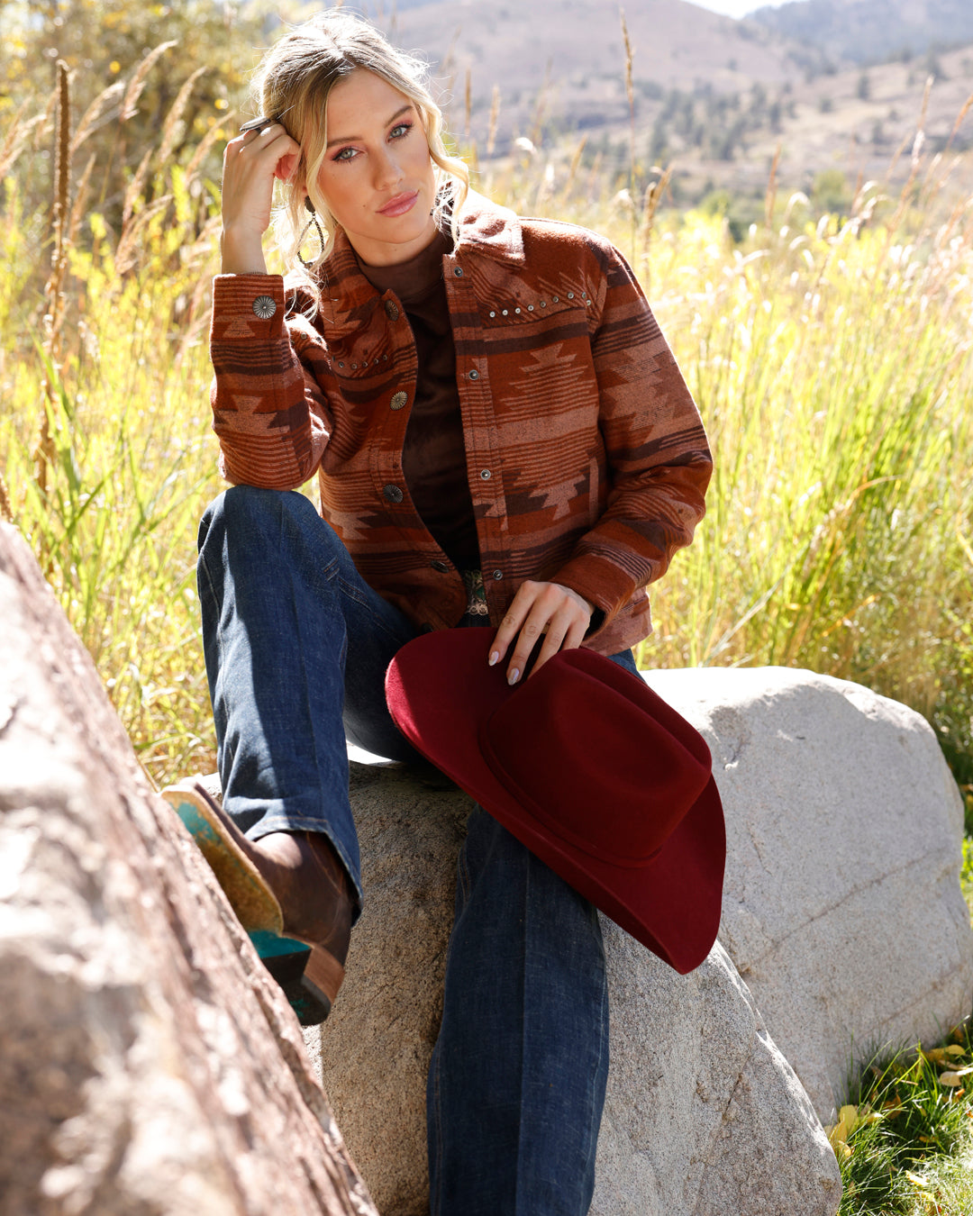 Cruel Denim Women's Red Aztec Trucker Jacket