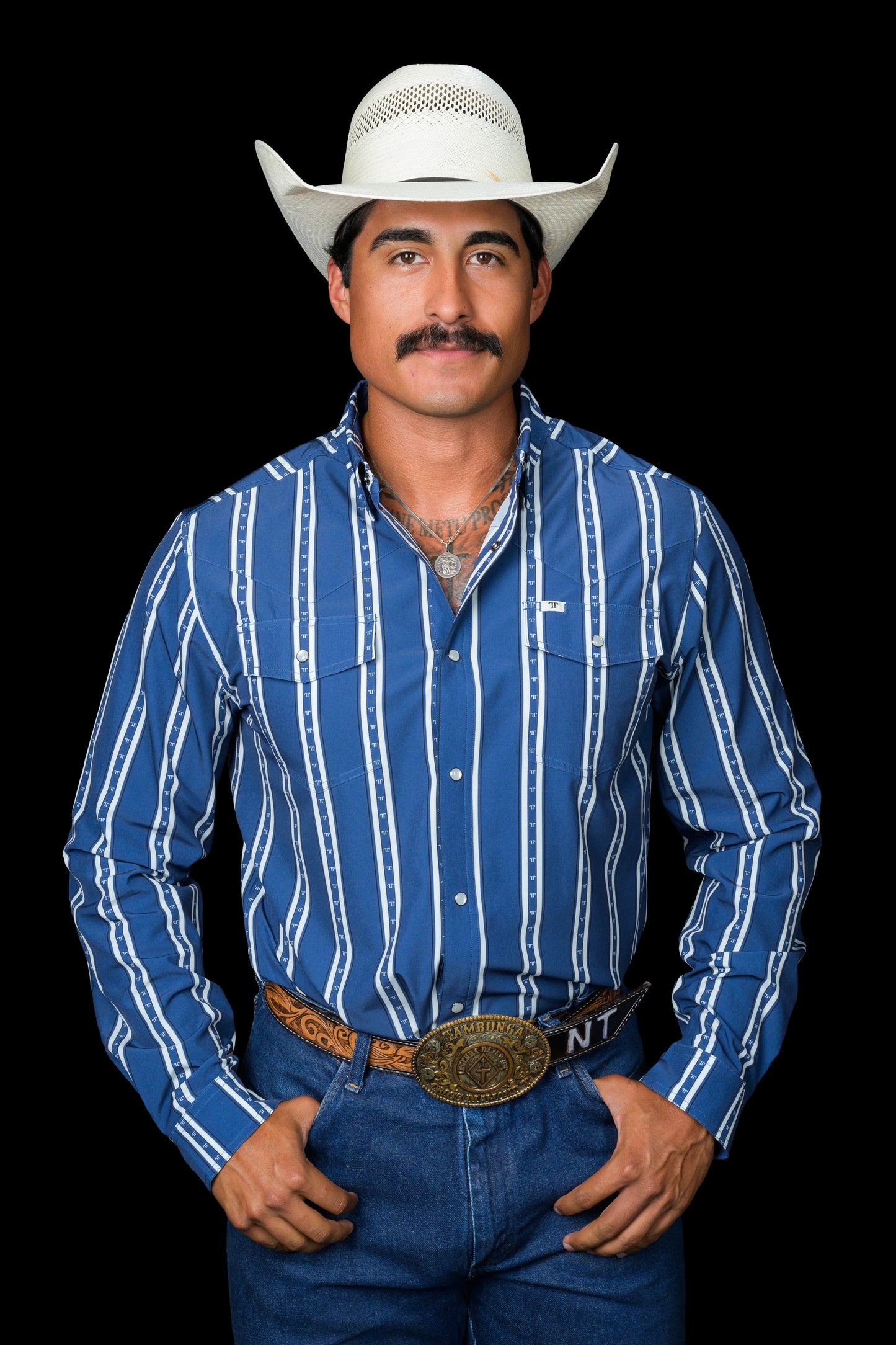 Ferrel The Tucker in Blue - Long Sleeve Snap Shirt
