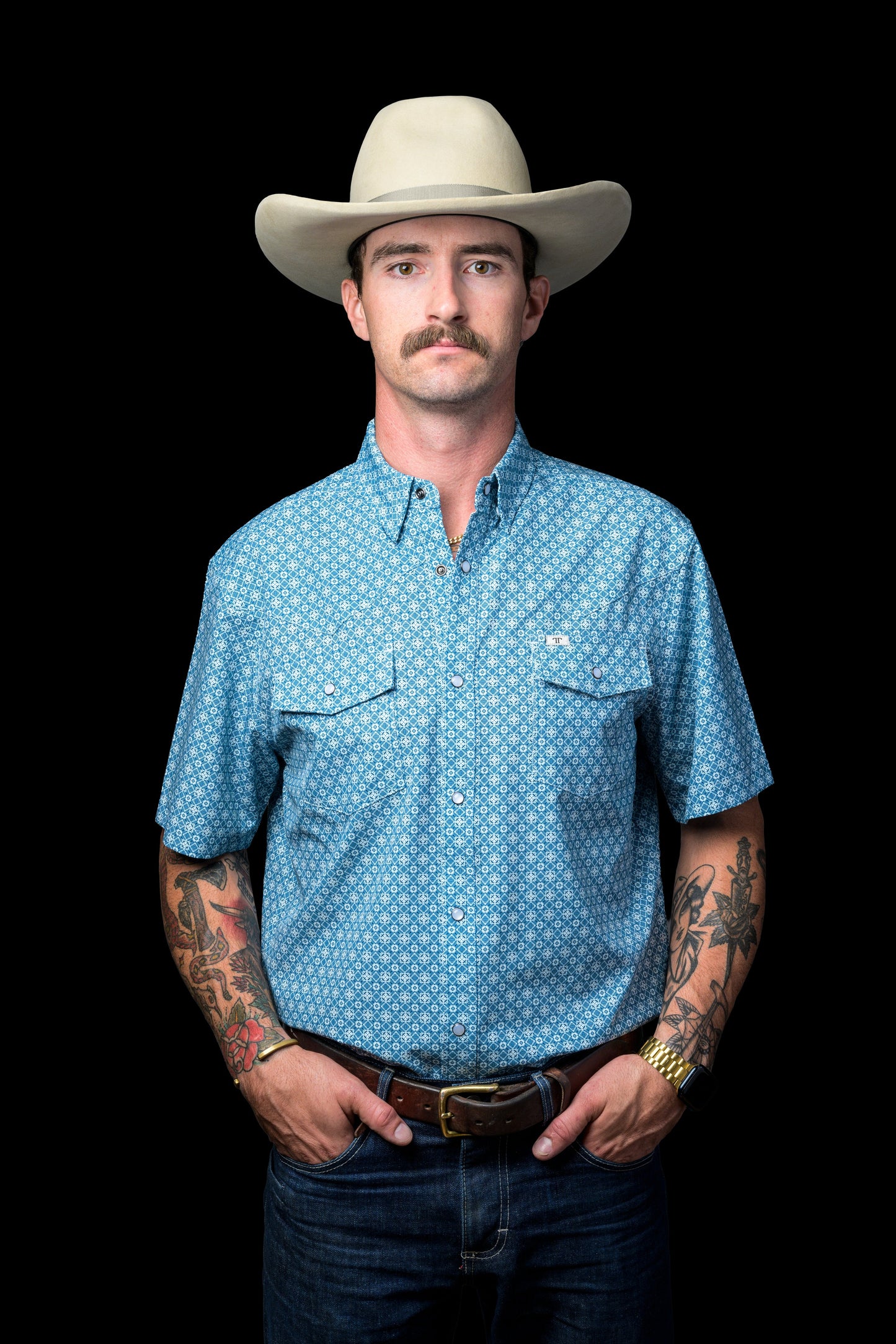 Ferrell Diamond Short Sleeve Snap Shirt Blue