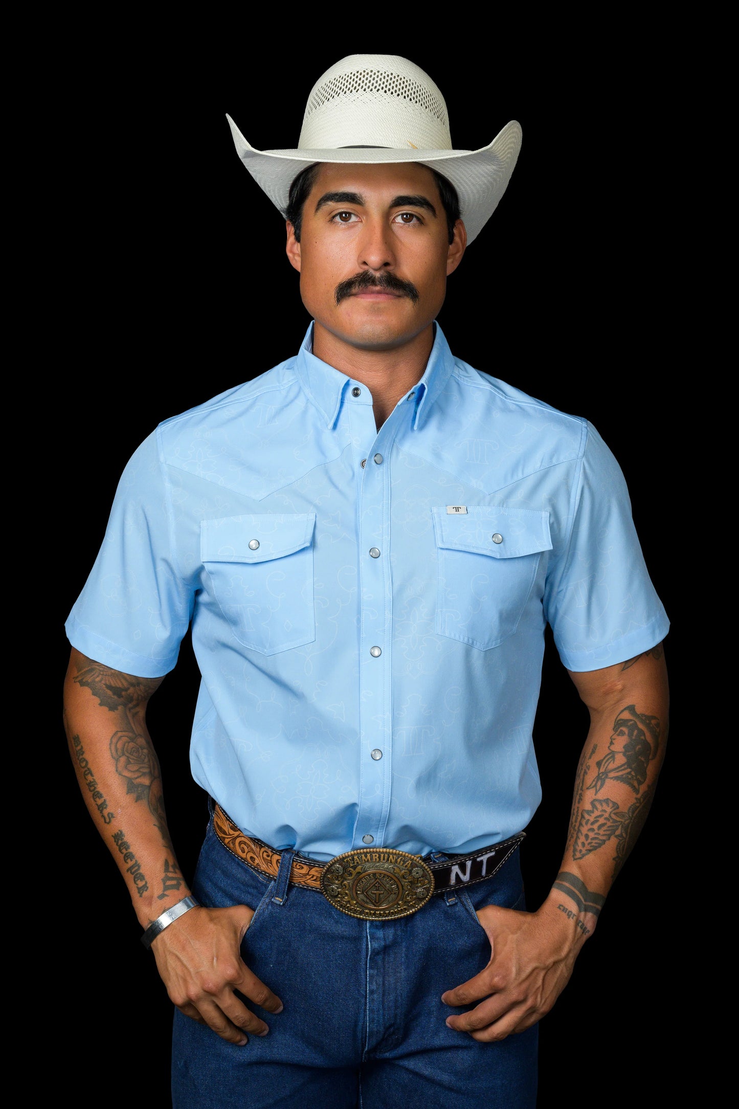 Ferrell The Carson - Light Blue Short Sleeve Pearl Snap Shirt