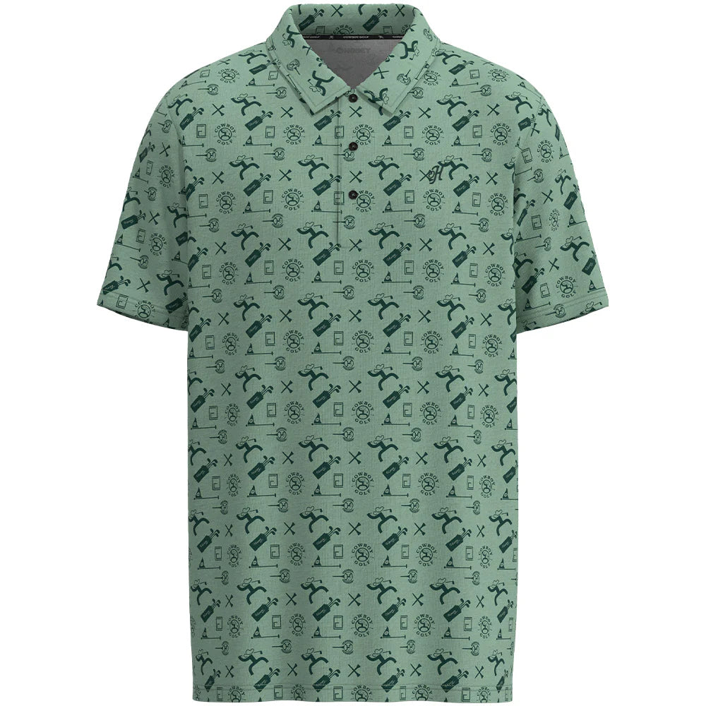 Hooey "The Weekender" Aqua Green Cowboy Golf Pattern Polo