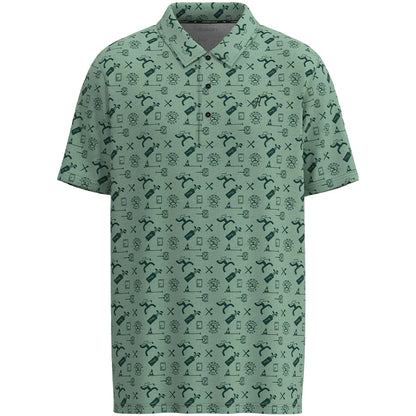Hooey "The Weekender" Aqua Green Cowboy Golf Pattern Polo