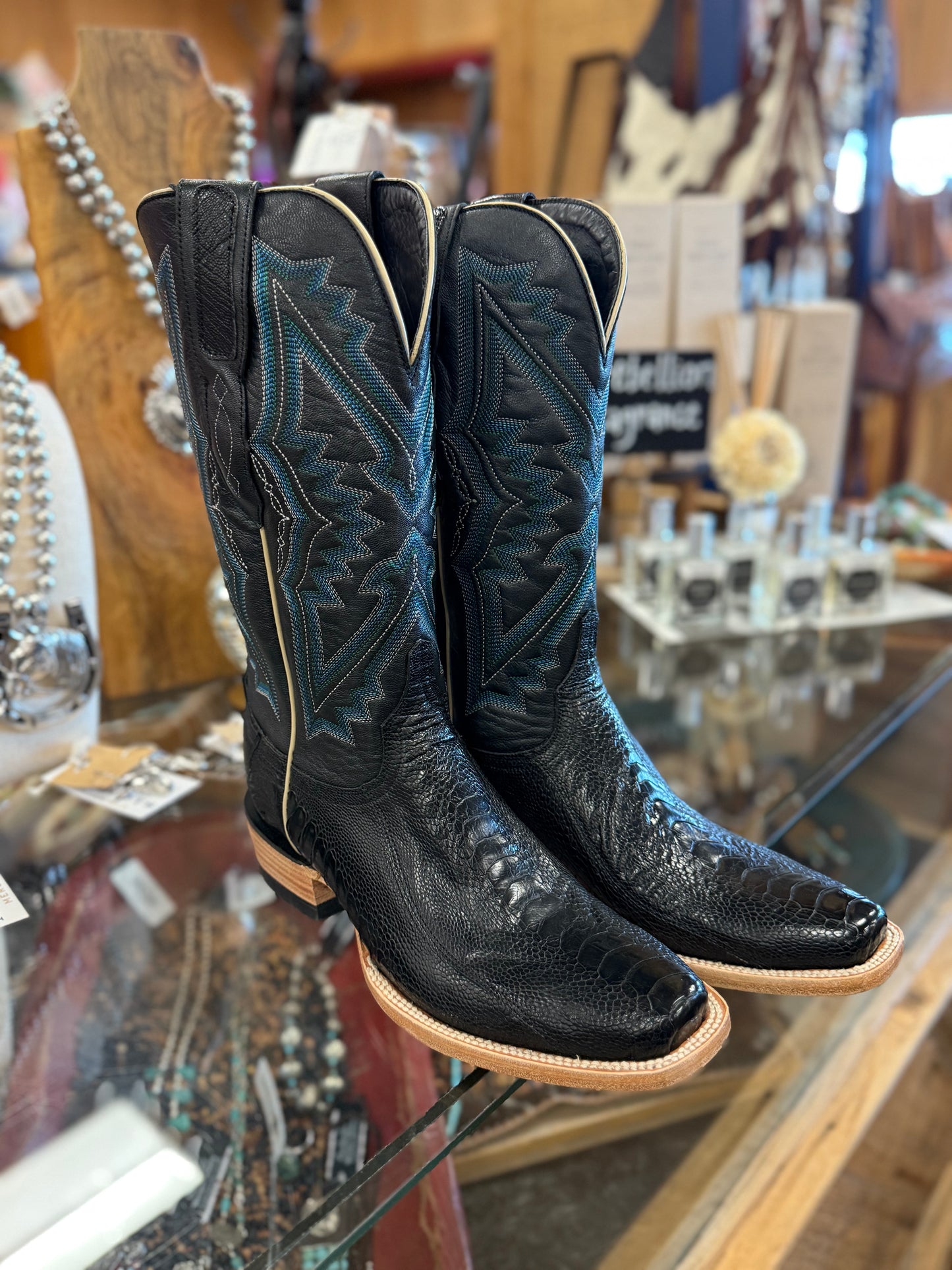 Resistol Black Ostrich Leg Boots