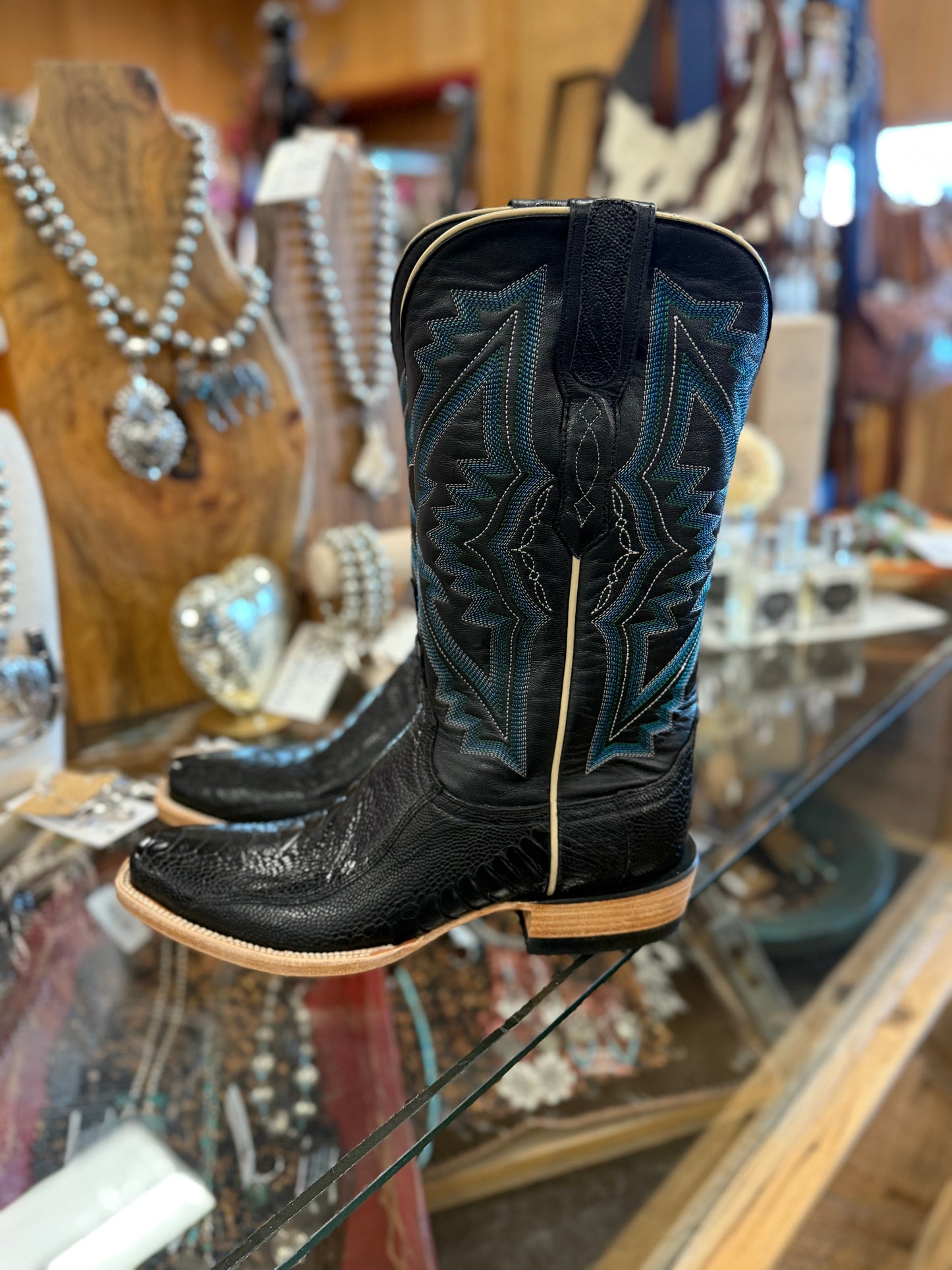 Resistol Black Ostrich Leg Boots