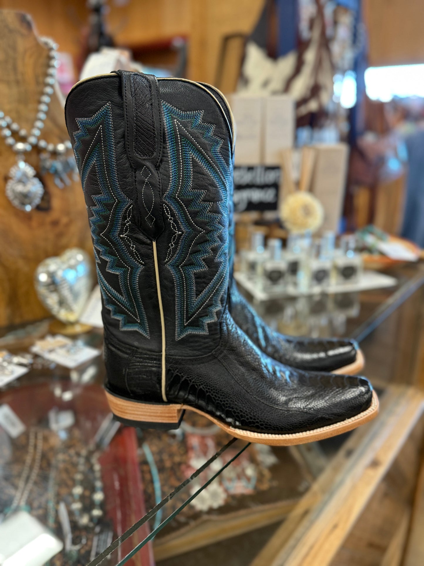 Resistol Black Ostrich Leg Boots