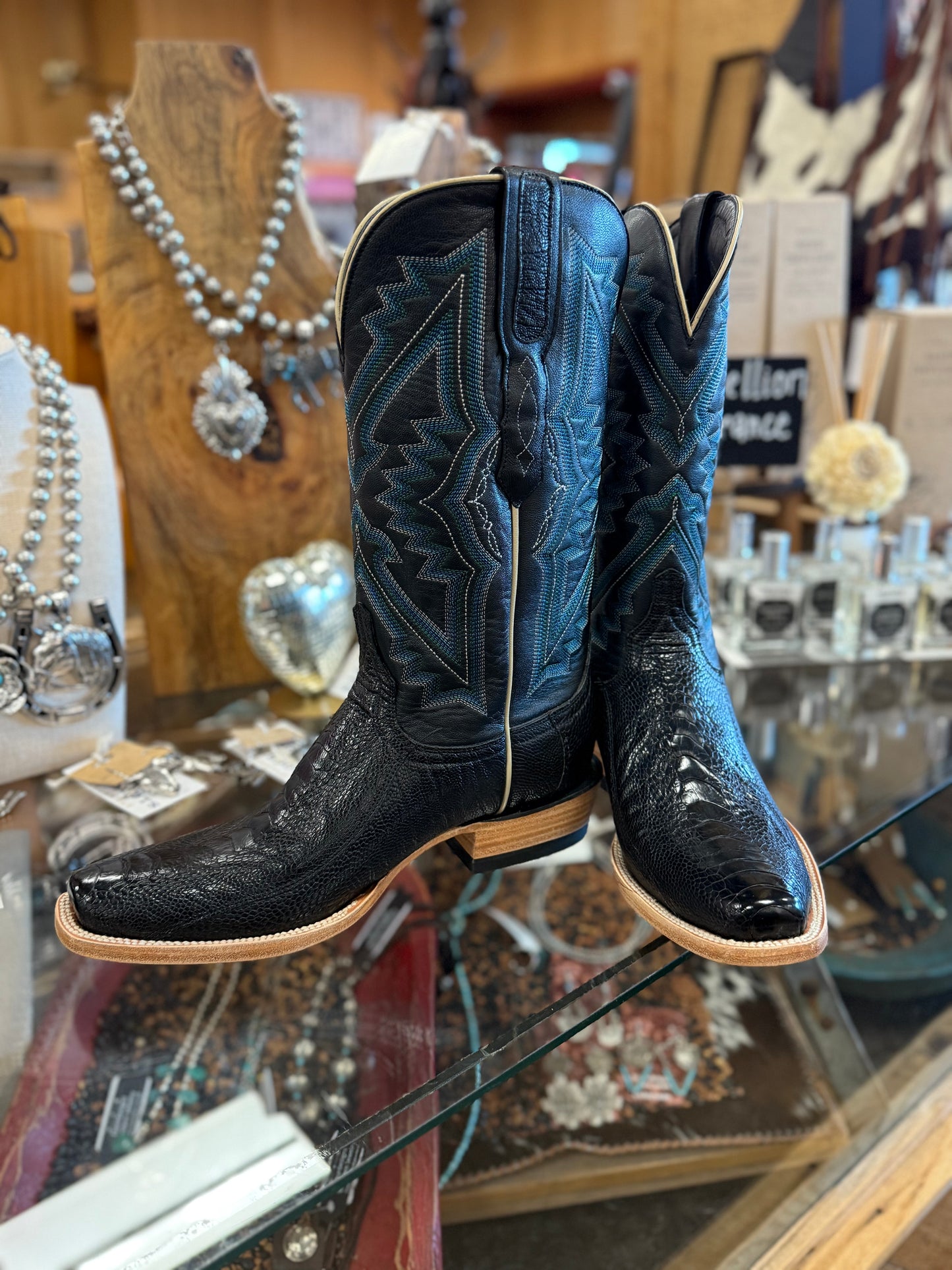 Resistol Black Ostrich Leg Boots