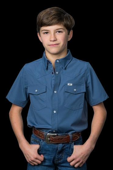 Ferrell CORE - Kid's Blue Short Sleeve Snap Shirt