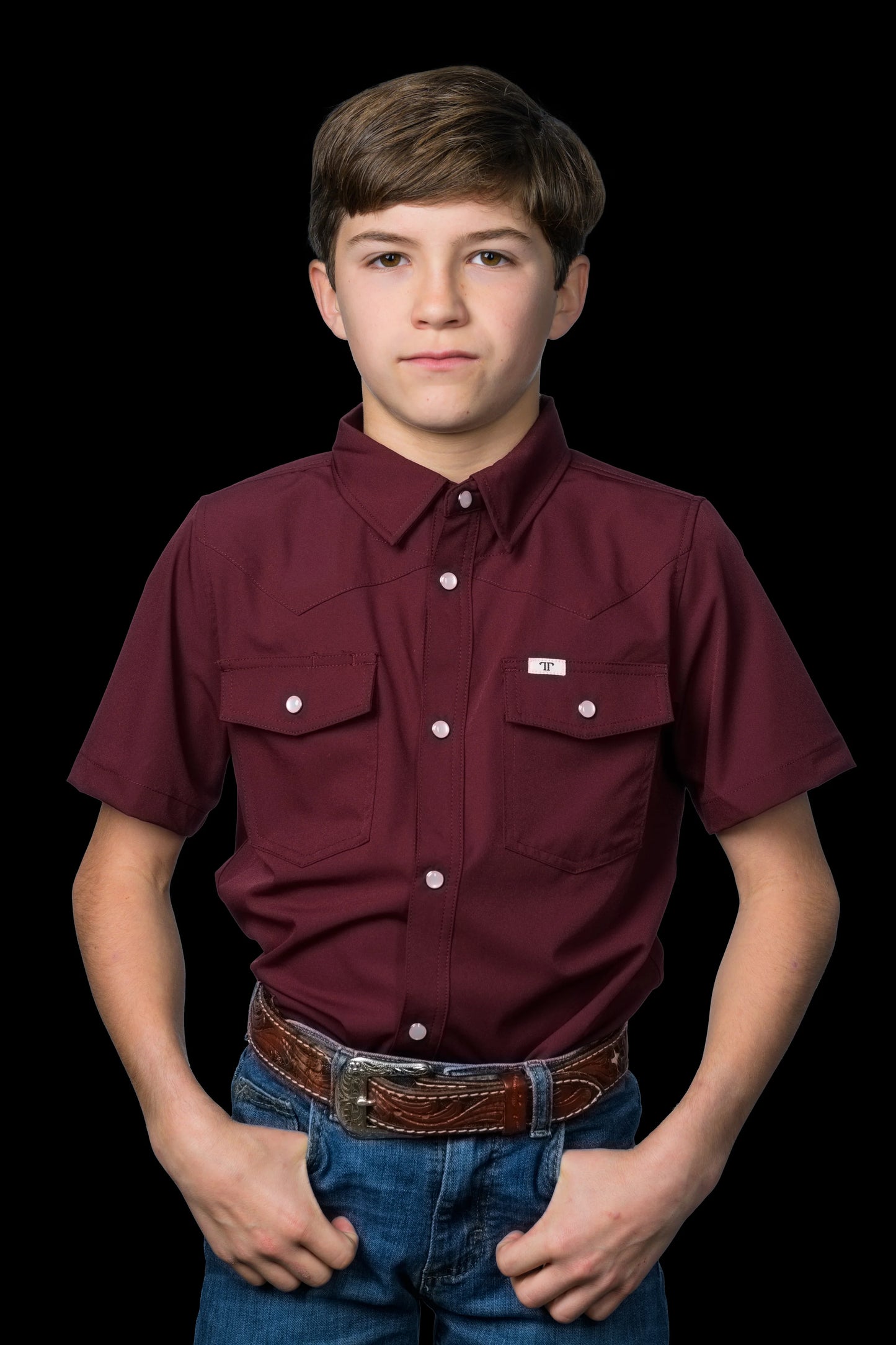 Ferrell CORE - Kid's Maroon Short Sleeve Snap Shirts