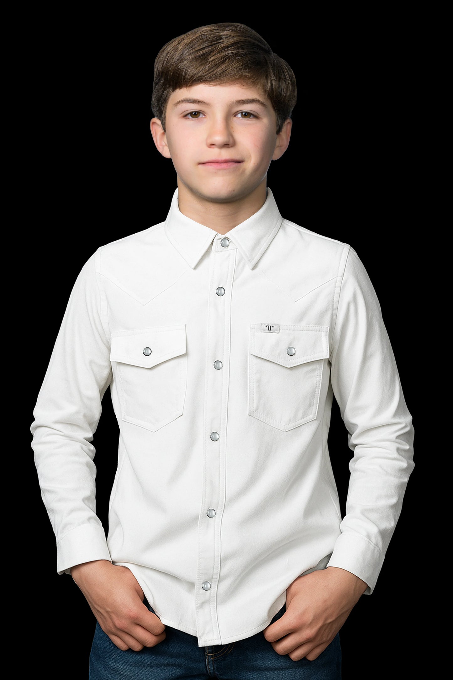 Ferrell CORE - Kid's White Long Sleeve Pearl Snap Shirt