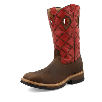 Twisted X Brown & Flash Red 12" Western Work Boot