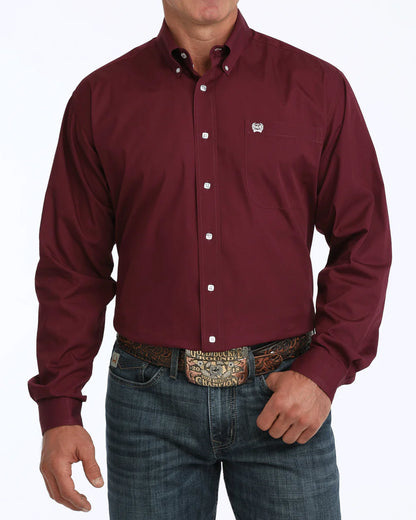 Cinch Burgundy Classic Fit Button-Down Western Shirt