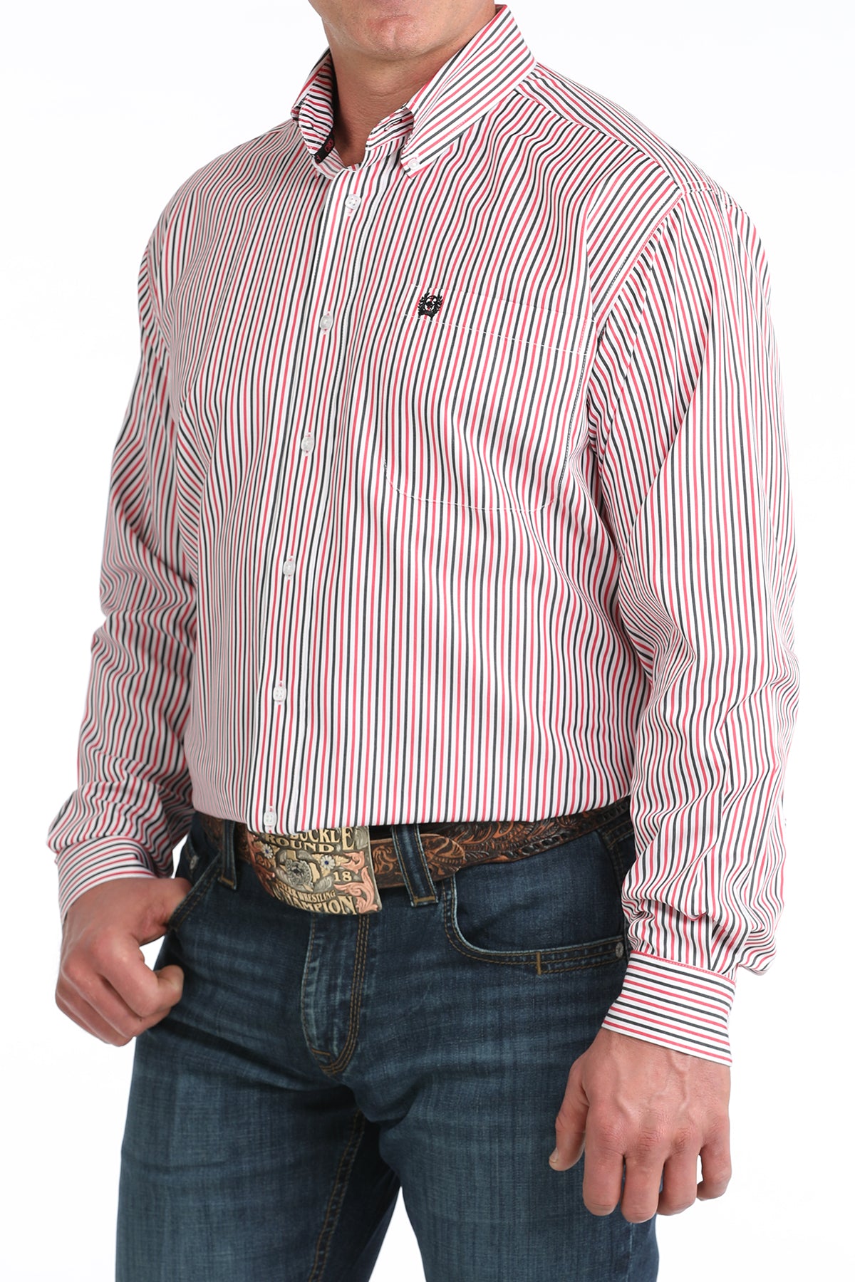 Cinch Tencel White & Pink Striped Shirt