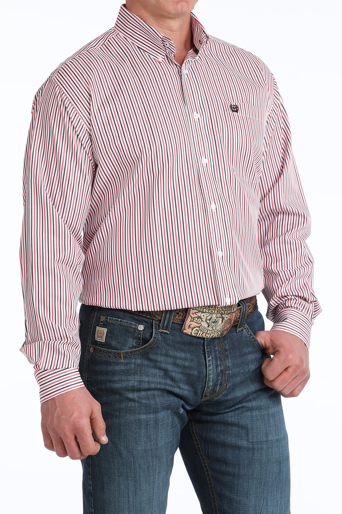 Cinch Tencel White & Pink Striped Shirt
