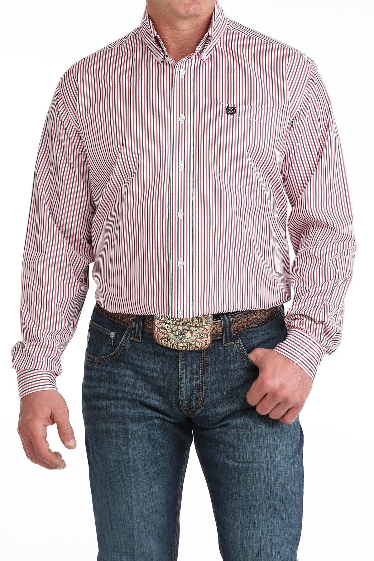 Cinch Tencel White & Pink Striped Shirt