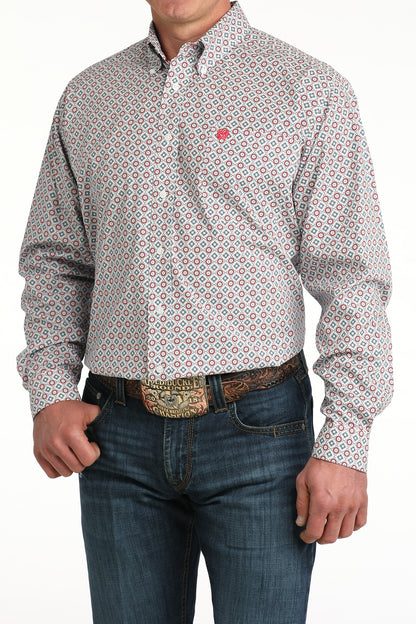 Cinch White Geometric Print Shirt