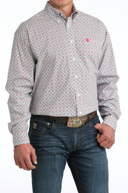 Cinch White Geometric Print Shirt