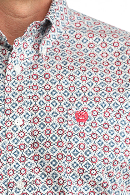 Cinch White Geometric Print Shirt