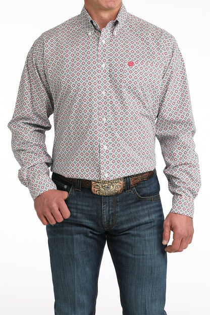 Cinch White Geometric Print Shirt