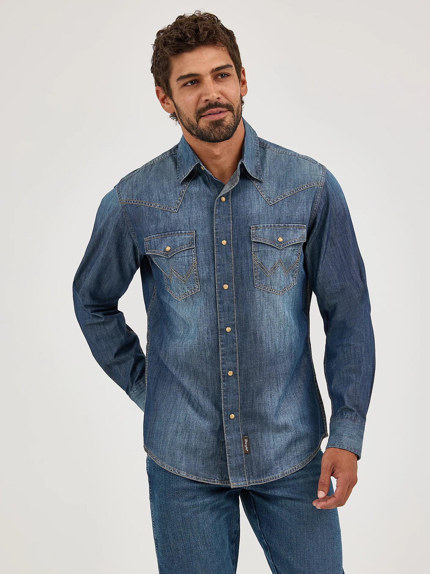 Wrangler 10MVR458D Retro Premium Long Sleeve Denim Western Snap Shirt