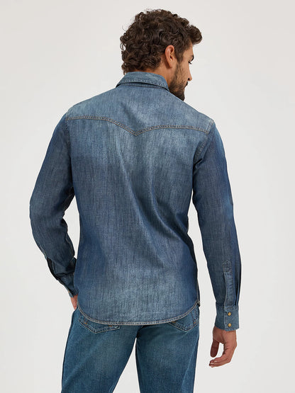 Wrangler 10MVR458D Retro Premium Long Sleeve Denim Western Snap Shirt