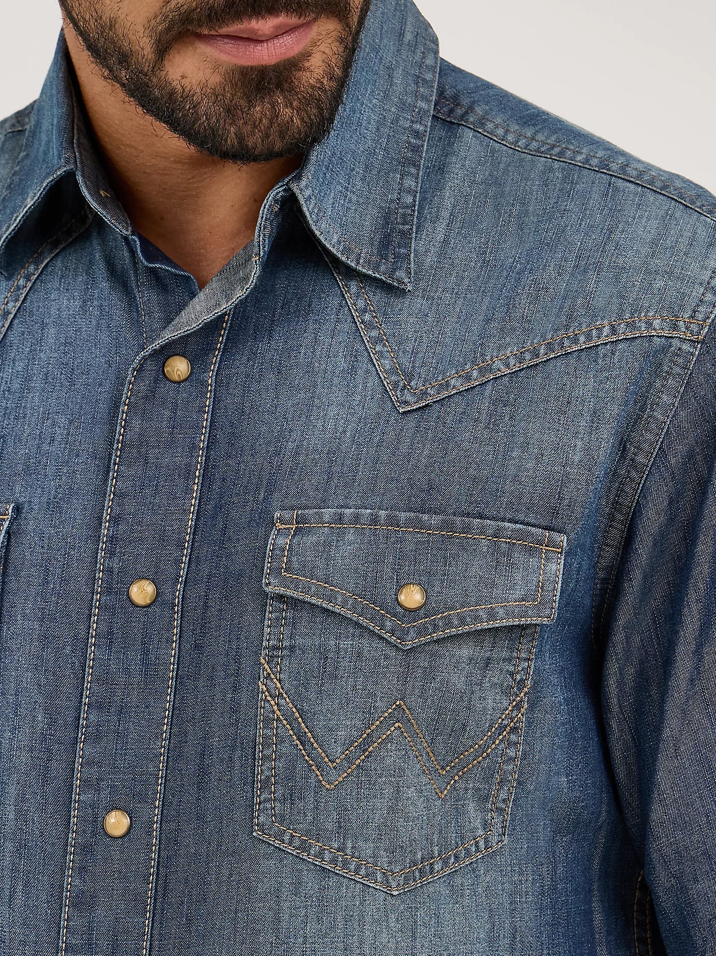 Wrangler 10MVR458D Retro Premium Long Sleeve Denim Western Snap Shirt