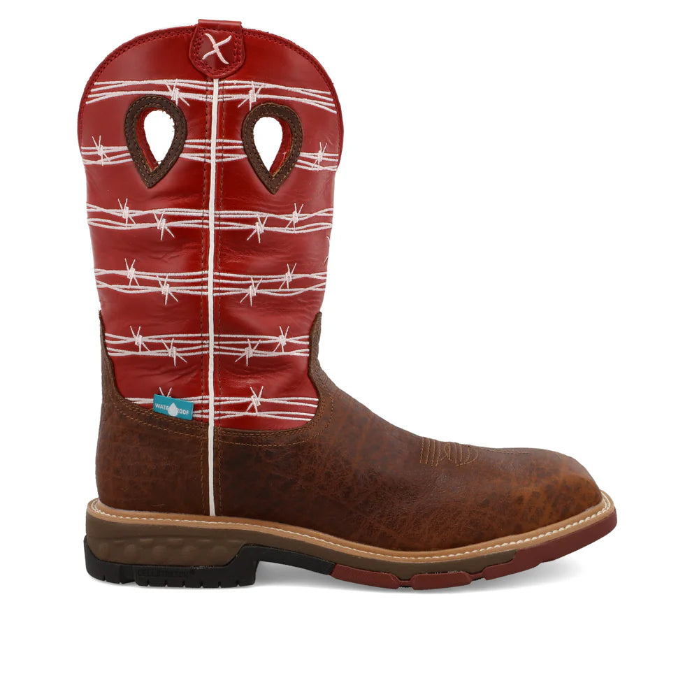 Twisted X Distressed Saddle & Ruby 12" Western Work Boots