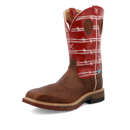 Twisted X Distressed Saddle & Ruby 12" Western Work Boots