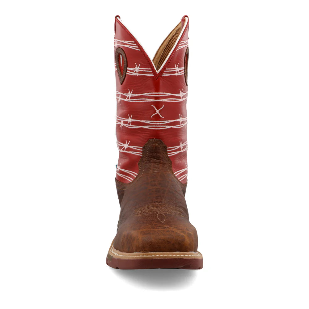 Twisted X Distressed Saddle & Ruby 12" Western Work Boots