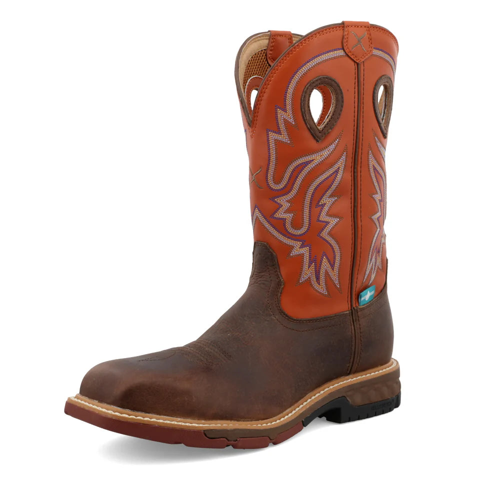 Twisted X Brown & Orange 12" Western Work Boots