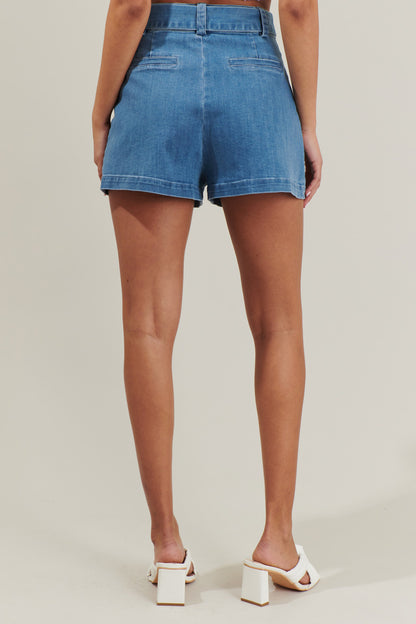 Zoey Sky Pleated Denim Shorts