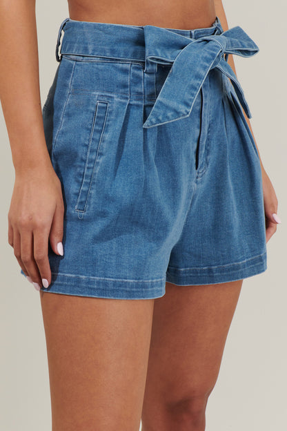 Zoey Sky Pleated Denim Shorts
