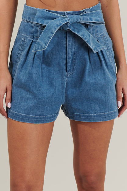 Zoey Sky Pleated Denim Shorts