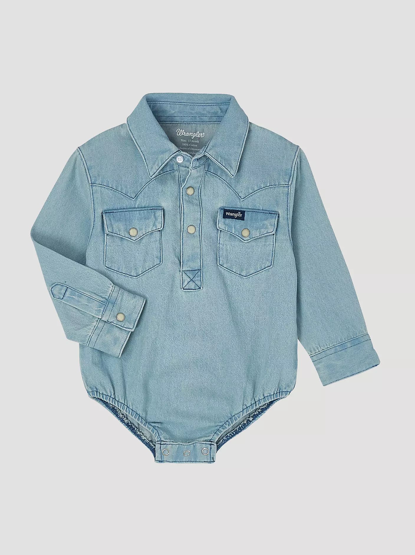 Wrangler Baby Boy Long Sleeve Denim Bodysuit with Western Snap Placket