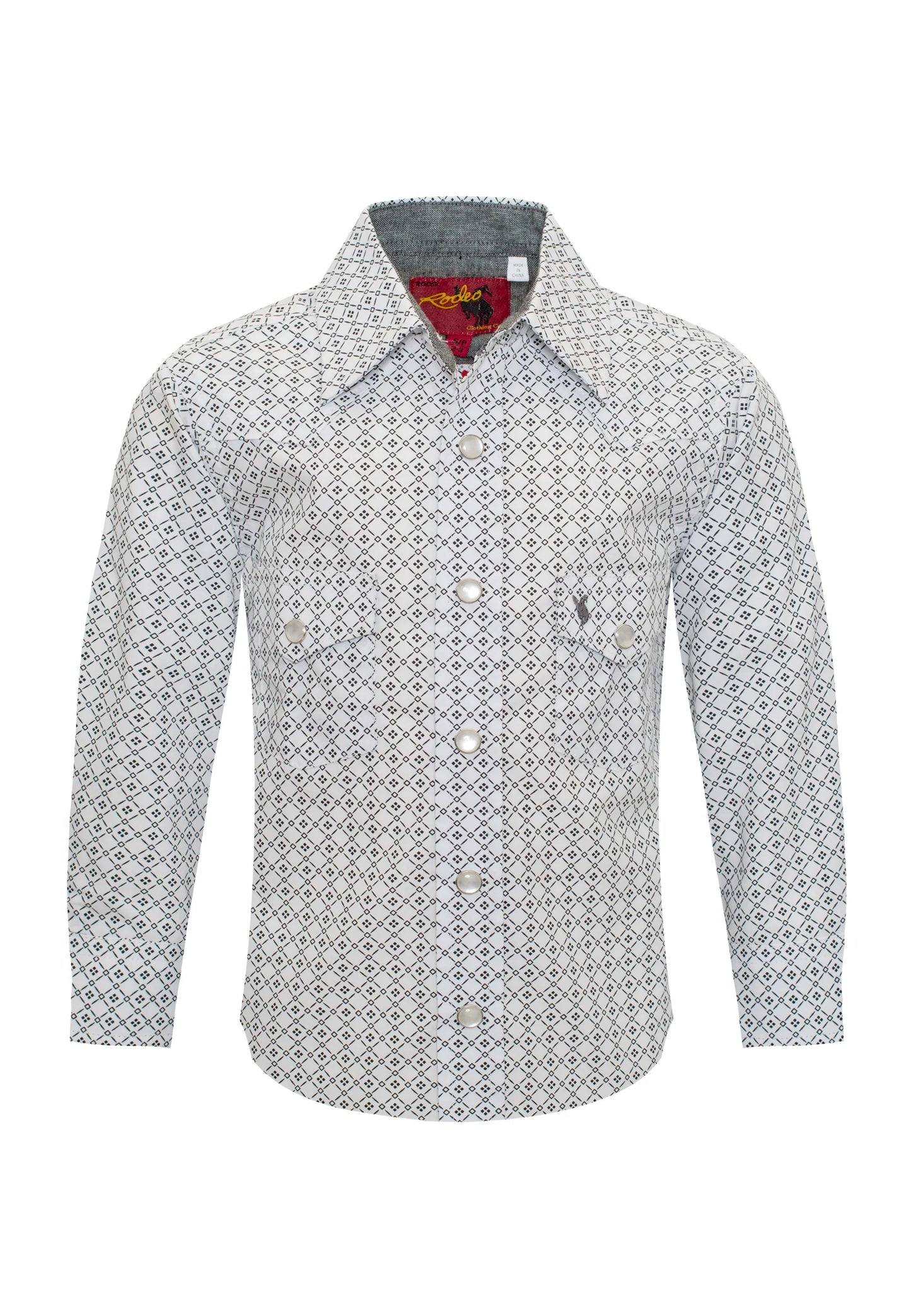 Little Boys White Button-Down Printed Shirt