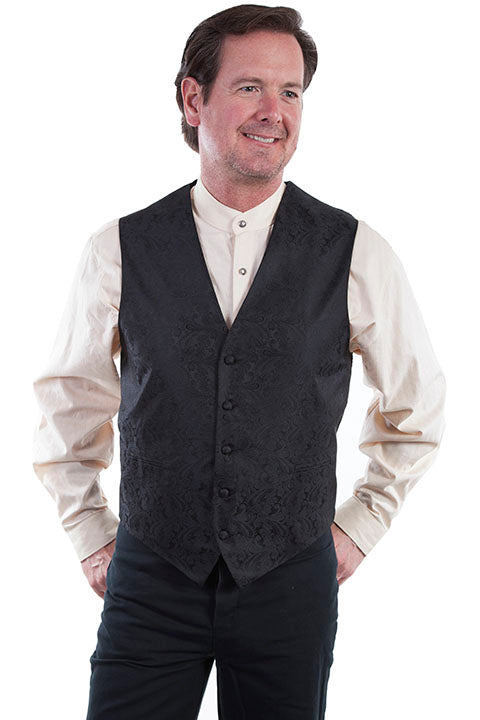 Scully Black Paisley Vest w/o Lapel