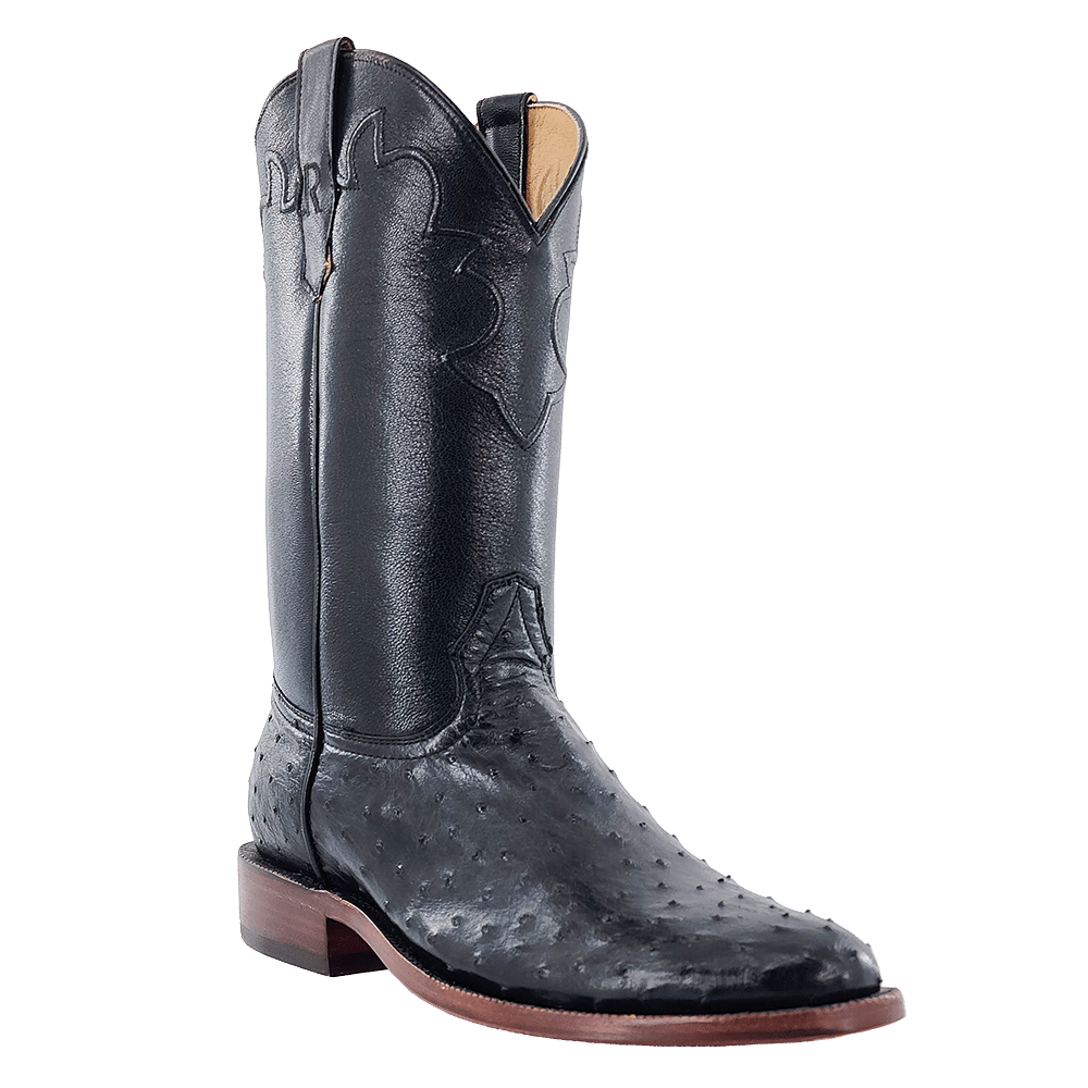 R. Watson Black Full Quill Ostrich Roper Boots