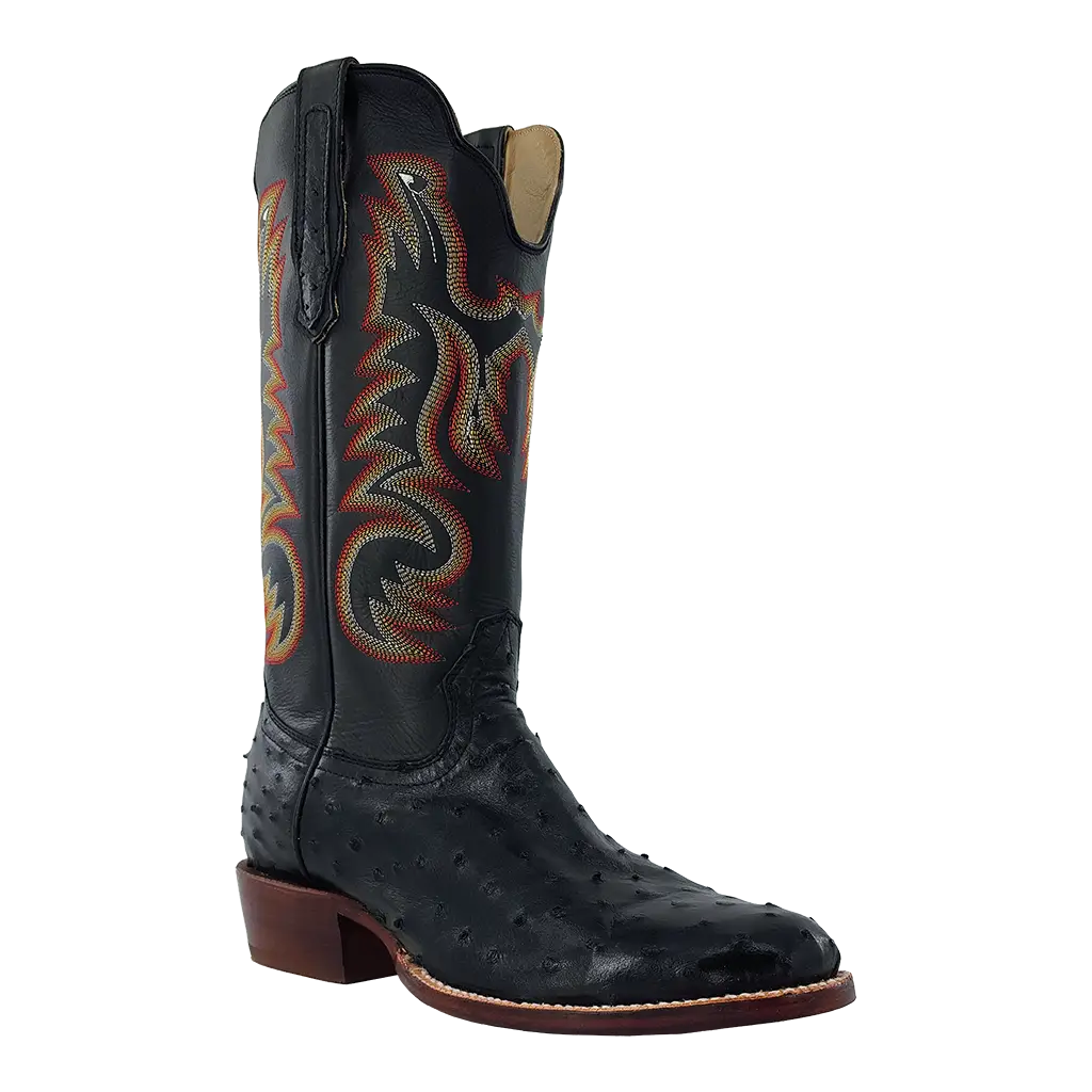R. Watson Black Full Quill Ostrich Roper Boots